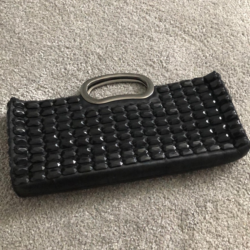 WHITE HOUSE BLACK MARKET Stone Black Clutch